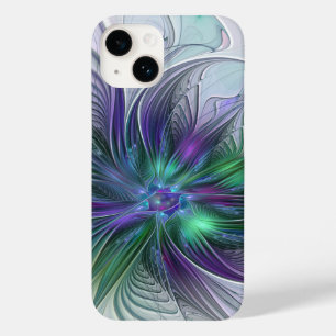 パープル グリーン フラワー モダン アブストラクト アート フラクタル Case-Mate iPhone 14ケース