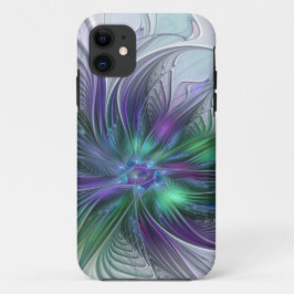 パープル グリーン フラワー モダン アブストラクト アート フラクタル iPhone 11 ケース