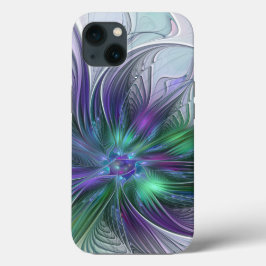 パープル グリーン フラワー モダン アブストラクト アート フラクタル iPhone 13ケース