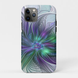 パープル グリーン フラワー モダン アブストラクト アート フラクタル iPhone 11 PROケース