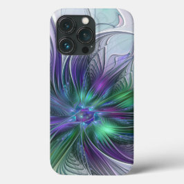 パープル グリーン フラワー モダン アブストラクト アート フラクタル iPhone 13 PROケース