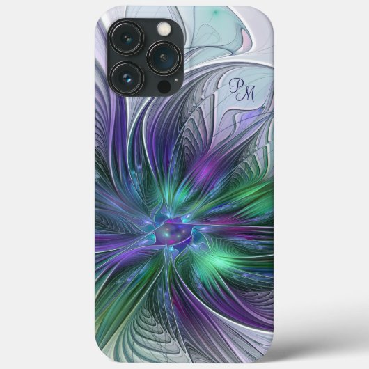 パープル グリーン フラワー 抽象的 フラクタル アート モノグラム Case-Mate iPhoneケース (裏面)