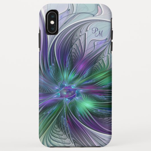 パープル グリーン フラワー 抽象芸術 フラクタルイニシャル Case-Mate iPhoneケース (裏面)