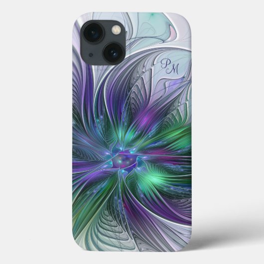 パープル グリーン フラワー 抽象芸術 フラクタル モノグラム Case-Mate iPhoneケース (裏面)