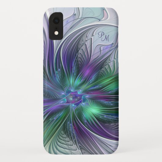 パープル グリーン フラワー 抽象芸術 フラクタル モノグラム Case-Mate iPhoneケース (裏面)