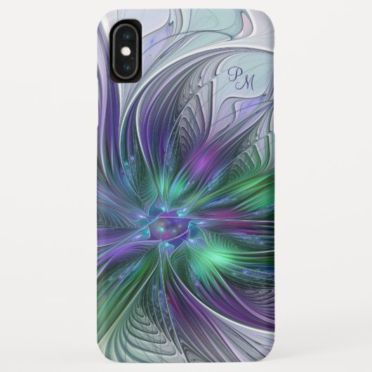 パープル グリーン フラワー 抽象芸術 フラクタル モノグラム Case-Mate iPhoneケース (裏面)