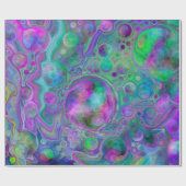パープル、グリーン、ブルーの流体アートマーブル誕生日 ラッピングペーパー (フラット)