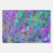 パープル、グリーン、ブルーの流体アート抽象芸術誕生日 ラッピングペーパーシート (正面2)