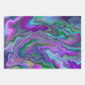 パープル、グリーン、ブルーの流体アート抽象芸術誕生日 ラッピングペーパーシート (正面)