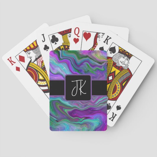 パープル、グリーン、ブルーの流体アート抽象芸術 トランプ (裏面)