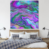 パープル、グリーン、ブルーの流体アート キャンバスプリント (インサイチュ (寝室))