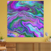 パープル、グリーン、ブルーの流体アート キャンバスプリント (インサイチュ (リビング))