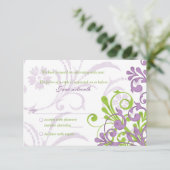 パープル グリーン ホワイト アブストラクト フローラル ウェディング RSVP (スタンド正面)