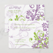 パープル グリーン ホワイト アブストラクト フローラル ウェディング RSVP (正面/裏面)