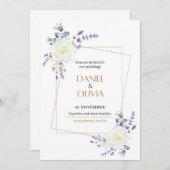 パープル グリーン ホワイト クラシック 招待状 (正面/裏面)