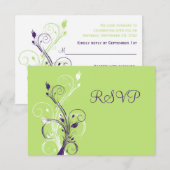 パープル グリーン ホワイト フラワー RSVP カード (正面/裏面)