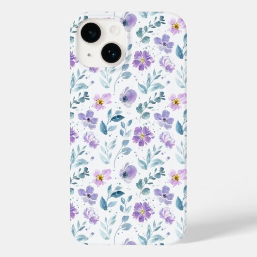パープル グリーン 水彩 野の花 Case-Mate iPhoneケース (裏面)