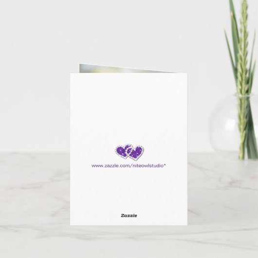 パープル、グリーン 花の結婚式 フォト ありがとうカード サンキューカード (裏面)