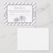 パープル&グレーエレファントおむつラッフルチケット エンクロージャーカード (正面/裏面)