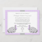 パープル&グレーエレファント🐘ベビー《キリスト教》洗礼式や命名式 招待状 (正面)