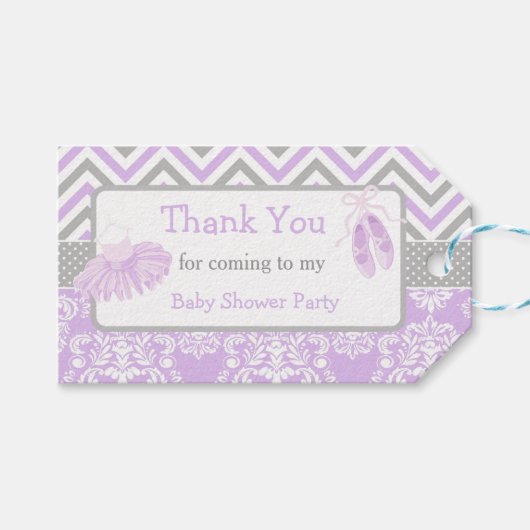 パープル&グレーシェブロンバレリーナサンキューギフトラベル ギフトタグ (正面(横))