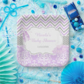 パープル&グレーシェブロンバレリーナベビーシャワー ペーパープレート (パーティー)