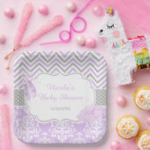 パープル&グレーシェブロンバレリーナベビーシャワー ペーパープレート (パーティー)