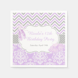パープル&グレーシェブロンバレリーナ誕生日 スタンダードカクテルナプキン