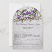 パープル&グレーヴィンテージバードダマスクウェディング招待状 招待状 (正面)