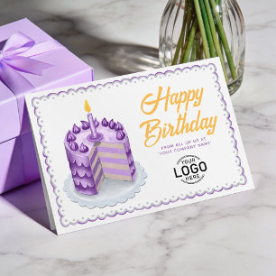 パープル グレー ビンテージ ケーキ ビジネス 誕生日 カード