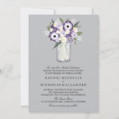 パープル グレー フラワーズ メイソンジャー  | ウェディング 招待状 (正面)
