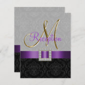 パープル グレー ブラック ダマスク ゴールド レセプション カード (正面/裏面)