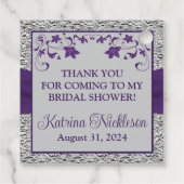 パープル、グレー ラブ ハーツ ブライダル シャワー フェイバータグ (裏面)