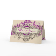 パープル グレー ヴィンテージ フラワー ウェディング サンクス カード