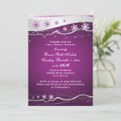 パープル、グレー、雪の結晶のウェディング ブライダル シャワー 招待状 (スタンド正面)