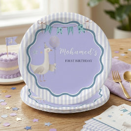 パープル・グース 1歳の誕生日 パーソナライズ キッズ パーティー ペーパープレート