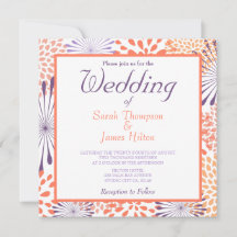 パープル&コーラルフローラ結婚式招待状