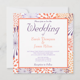 パープル&コーラルフローラ結婚式招待状