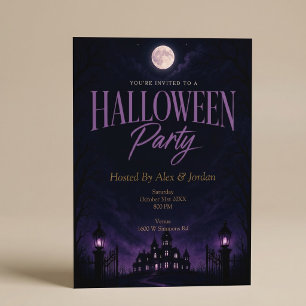 パープル ゴシック お化け屋敷 ハロウィンパーティー 招待状