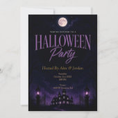 パープル ゴシック お化け屋敷 ハロウィンパーティー 招待状 (正面)
