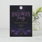 パープル ゴシック お化け屋敷 ハロウィンパーティー 招待状 (スタンド正面)