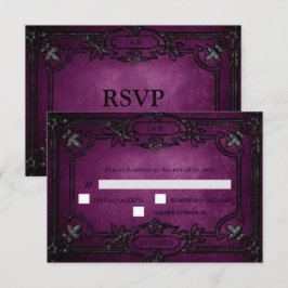 パープル ゴシック ハロウィン ウェディング RSVP カード