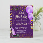 パープル＆ゴルフ風船とシャンパンの招待状 招待状 (スタンド正面)