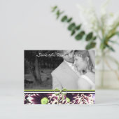 パープル&ゴールデンライムフローラ結婚式の日付を保存 案内ポストカード (スタンド正面)