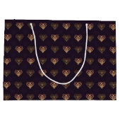 パープル&ゴールデン装飾ハート パターン(の模様が)ある ラージペーパーバッグ (裏面)