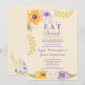 パープル ゴールデン フローラル ウォーターカラー 婚約パーティー 招待状 (正面/裏面)