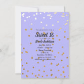 パープル＆ゴールドのコンフェッティドット モダン グラマラス グラム 招待状 (正面)