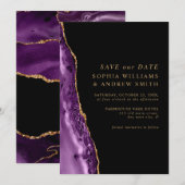 パープル＆ゴールドの結婚式予告 招待状 (正面/裏面)