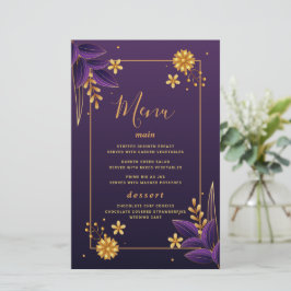 パープル&ゴールドの美意識 フラワーデザイン ウェディングメニューカード
