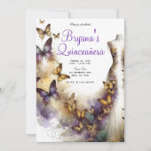 パープル＆ゴールドの蝶のドレス ファンタジー キンセアニエラ 招待状 (正面)